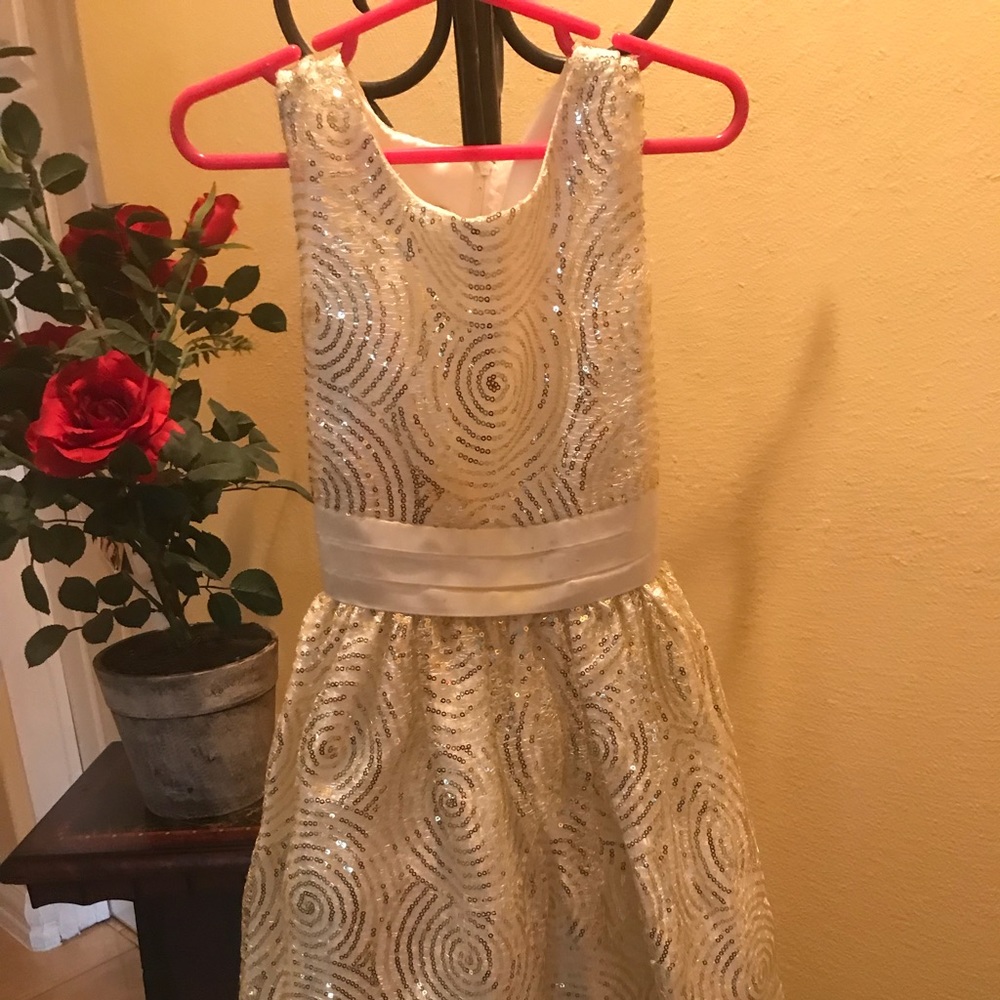 Girls Formal Gold/Beige Dress with Exclusive Trim